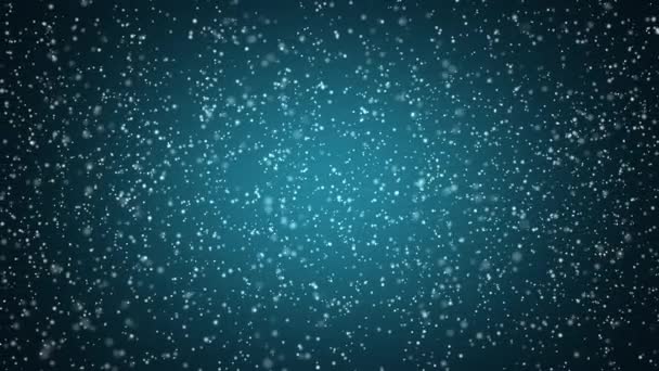 La caída de partículas copos de nieve animación sobre fondo azul oscuro. Rendimiento abstracto caída de nieve 3d con destello de lente
. - Imágenes, Vídeo