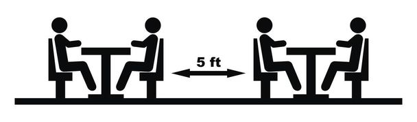 расстояние между столами в общественных столовых, векторный значок 5 футов
 - Вектор,изображение