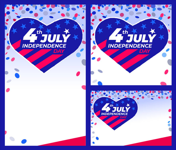 4th of July Independence Day. Set greeting card USA happy Independence Day. flag of USA in the shape of a heart. - Vector, Image