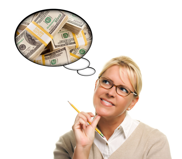 Женщина с мысленными пузырями много денег
 - Фото, изображение