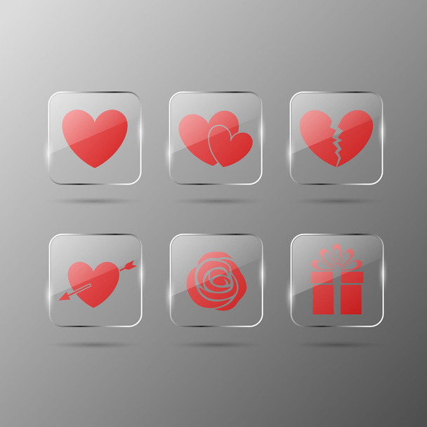 Red valentines day icons set - Vector, imagen