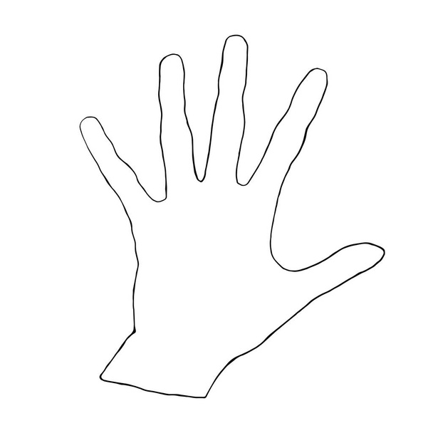 Vektorová ruka nakreslila obrys ruky. Prvek designu na téma stop rasismus, různé pozadí kultury, pohlaví a barvy pleti, děti. - Vektor, obrázek