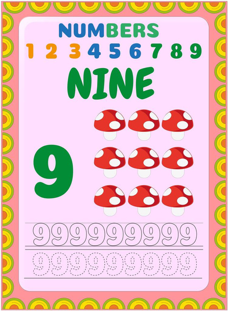 Preschool toddler math with mushroom design - Vector, Image