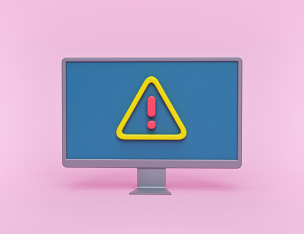 Számítógépes biztonsági figyelmeztető ikon. Minimális tervezés. 3D-s renderelés - Fotó, kép