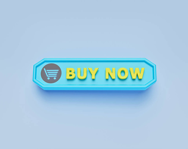 comprar ahora texto con el icono de Carrito de la compra. botón comprar en línea. Diseño mínimo. 3d renderizado - Foto, imagen