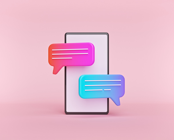 милі градієнтні бульбашки чату на смартфоні ізольовані на пастельному рожевому фоні. концепція повідомлень соціальних мереж, SMS, коментарів. мінімальний стиль. 3D візуалізація
 - Фото, зображення