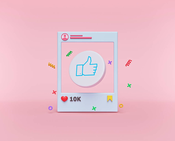 Social network post photo frame isolated on pastel background. minimal icon, symbol. 3d rendering - Foto, Bild
