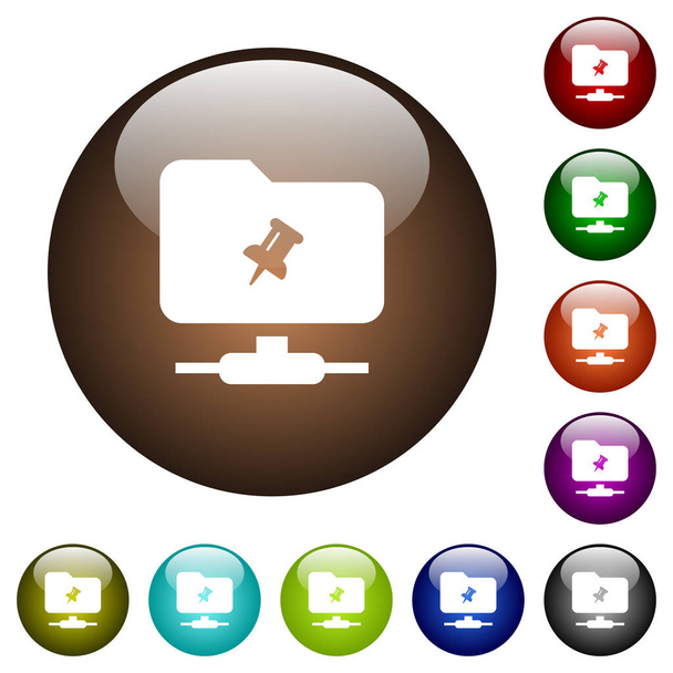 FTP штифт білі піктограми на круглих скляних кнопках в декількох кольорах
 - Вектор, зображення