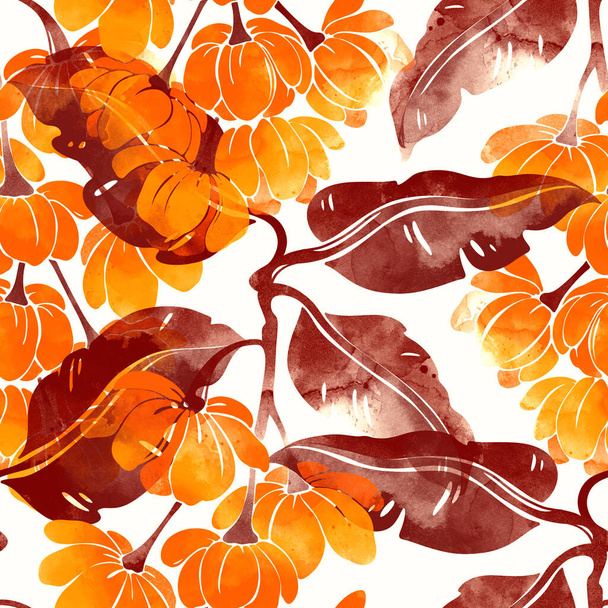シルエット草原の花シームレスパターン。水彩感のあるデジタル手描きの絵。メディア・アートワーク。テキスタイル装飾や植物のデザインのための無限のモチーフ - 写真・画像