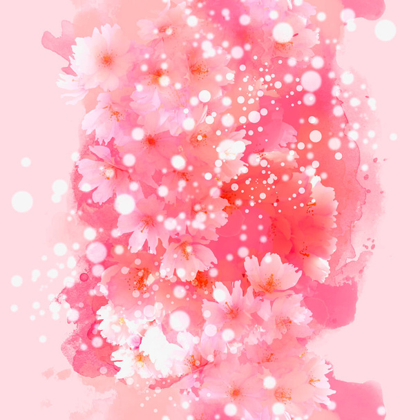 valokuva ja vesiväri jousi saumaton kuvio kukka kirsikka (sakura) kukkia - digitaalinen sekatekniikka taideteos. loputon aihe tekstiilien sisustus ja muotoilu - Valokuva, kuva