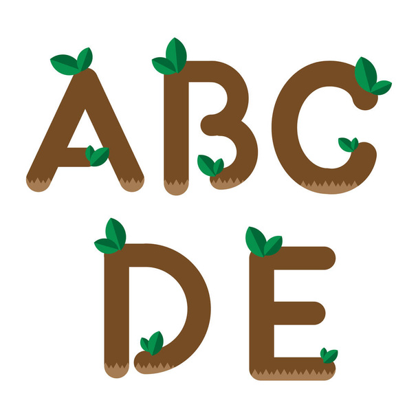 Conjunto de alfabetos da natureza, A, B, C, D, E, desenho ecológico, vetor, ilustração
. - Vetor, Imagem