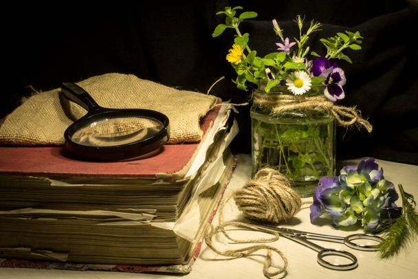 still life with wildflowers and book - Photo, Image