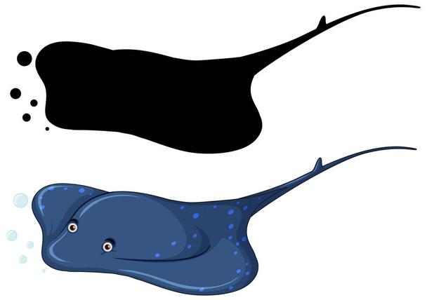 Set of stingray and its silhouette illustration - Vector, Image
