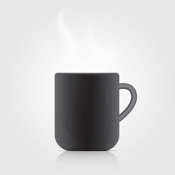 Тепла кава проста ікона мультяшна графічна ілюстрація Векторна концепція. Гаряча чорна чашка кави з димом на світло-сірому фоні. Ранковий напій для сонних людей.
. - Вектор, зображення