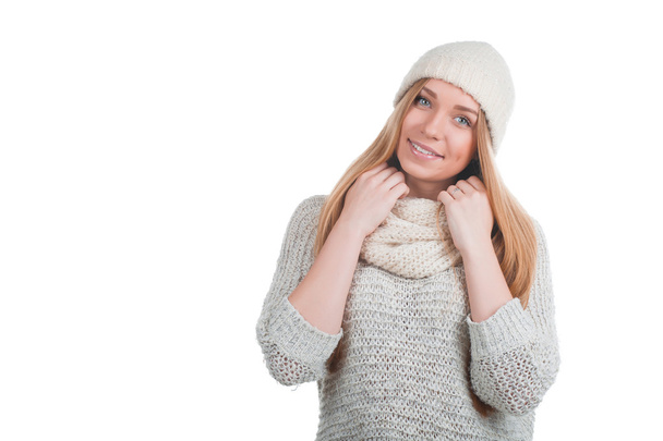 Girl in warm sweater - Фото, изображение