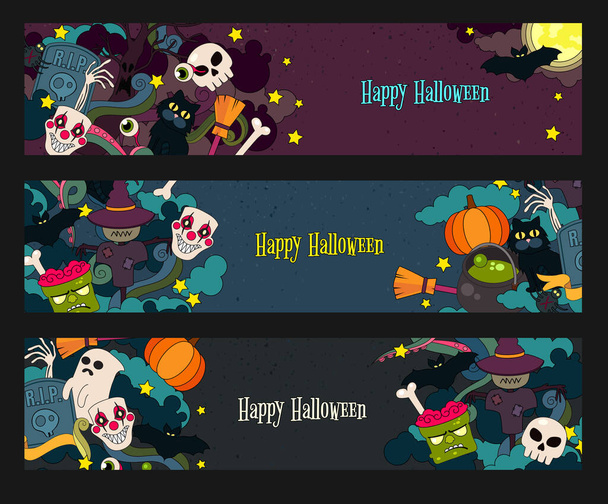 Happy Halloween hand drawn doodle style vector web banner for Halloween party. - Vector, Imagen