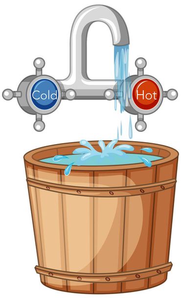 Grifo de agua caliente y fría y cubo de agua de dibujos animados estilo ilustración aislada
 - Vector, imagen