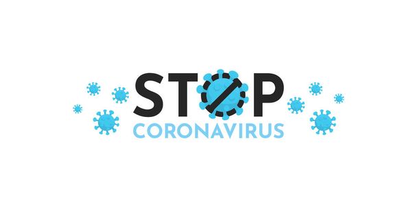 Blue vector illustration with text stop coronavirus for medical flyer, site banner, poster, tshirt or cover design. Covid-19, respiratory pneumonia disease, health care and protection concept  - Vetor, Imagem