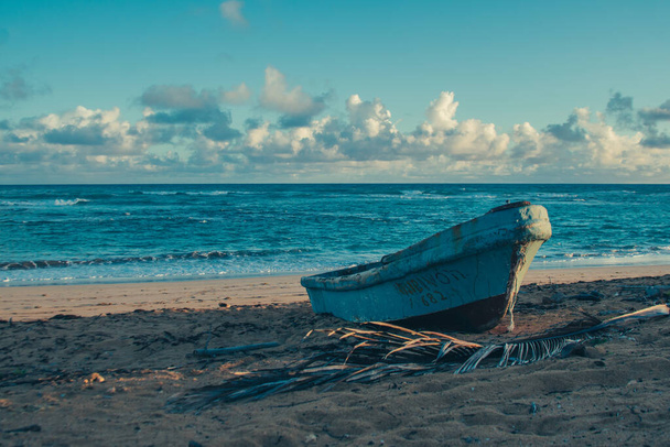 boat in the caribbean beach in the morning - Photo, Image