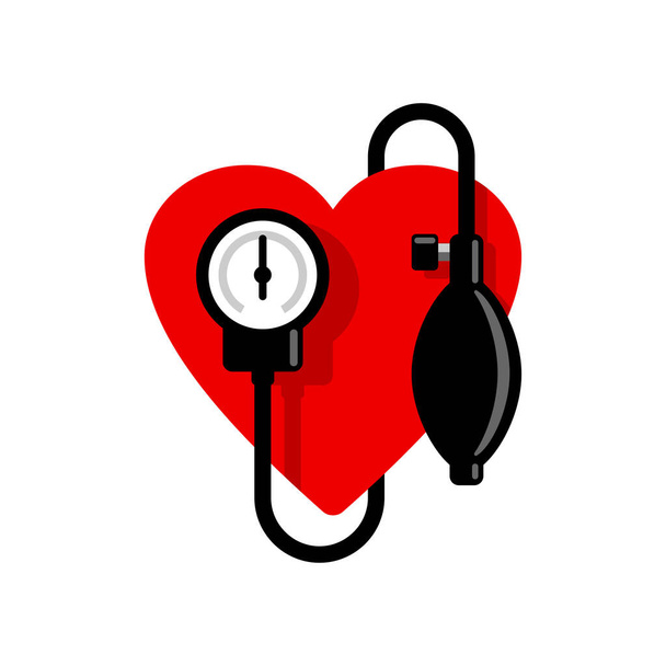 Icono de presión arterial - corazón y esfigmomanómetro
 - Vector, imagen