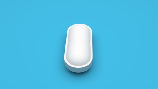 Weiße Pillen isoliert rotierend auf blauem Hintergrund. Nahtloses Looping. 4K UHD. 3D-Darstellung.  - Filmmaterial, Video