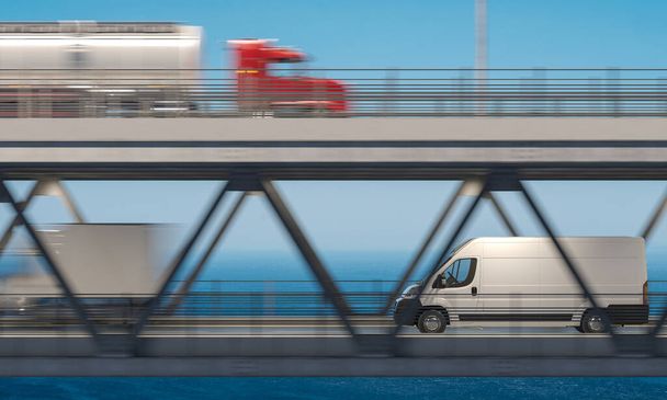 White Delivery Van on the Lower Deck of the Bridge - Photo, Image
