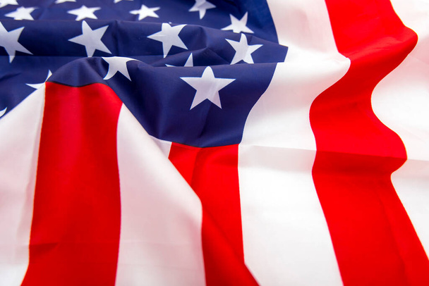 USA fabric flag, texture or background American flag - Zdjęcie, obraz