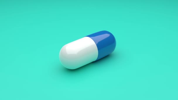 Weiß-blaue Pillen auf grünem Hintergrund. Nahtloses Looping. 4K UHD. 3D-Darstellung.  - Filmmaterial, Video