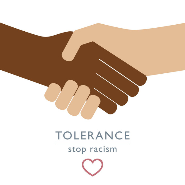 handshake people with differnet skin color tolerance concept - Vector, Image