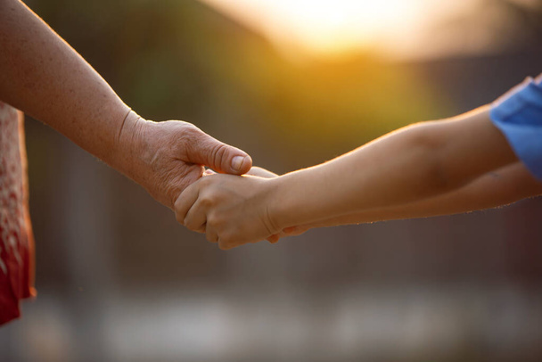 Naturaleza un padre sostiene la mano de un niño pequeño
 - Foto, Imagen