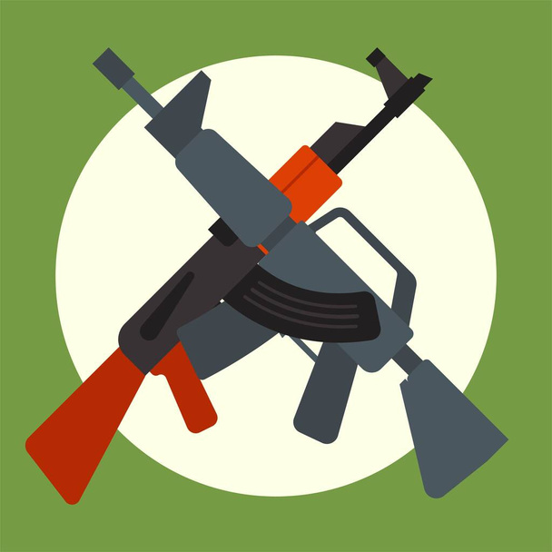 AK47 simgesi ve M16 simgesi makineli tüfek siyah silueti. Vektör illüstrasyonu. - Vektör, Görsel