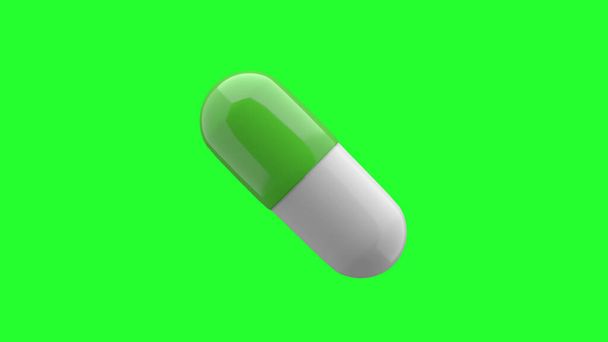 白緑色の錠剤が単離された。緑の画面。4K UHD.3Dレンダリング.  - 写真・画像