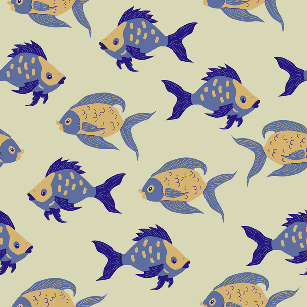 Seamless pattern of freshwater aquarium cartoon fishes. Vector illustration in sketch style. Design concept. - Вектор, зображення