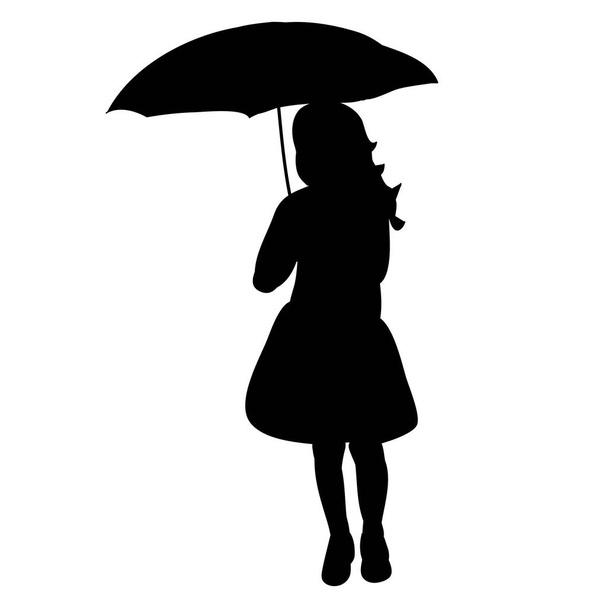black silhouette of a little girl with an umbrella - Vector, imagen