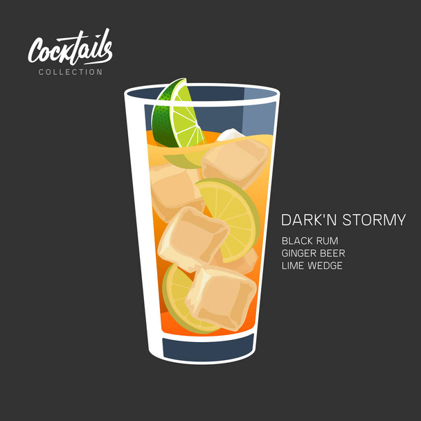 Donkere stormachtige cocktail rum gember bier vector illustratie - Vector, afbeelding