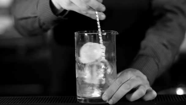 Barman třepání koktejl v koktejl třepačka v baru černobílé - Záběry, video