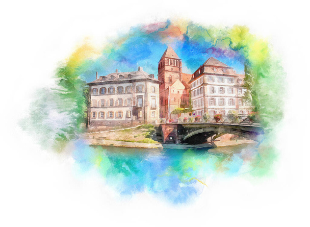 Strasbourg akvarell illusztráció, Franciaország - Fotó, kép