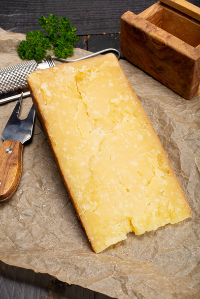 Cheese collection, aged yellow hard, Maniva cheese from Alpine vallys near Mount Maniva, Pohjois-Italia - Valokuva, kuva