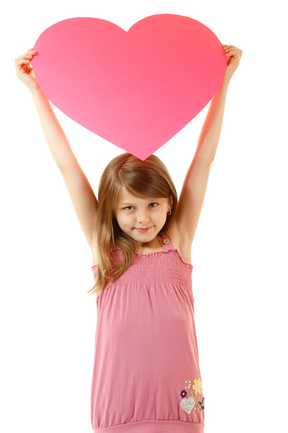 Girl with big pink heart - Фото, изображение