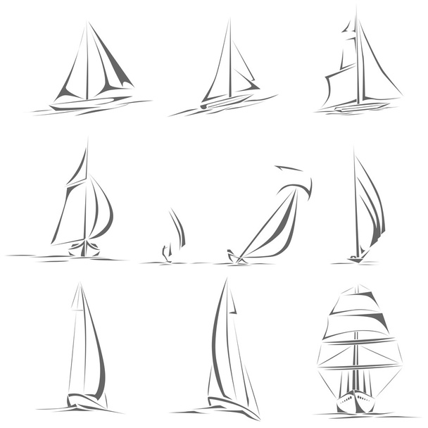 Набір різних значків вітрильних кораблів (простий вектор
). - Вектор, зображення