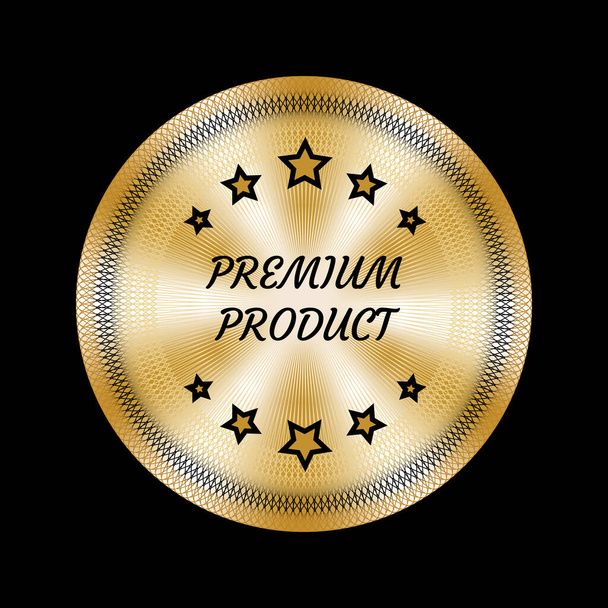 Premium product gouden vector medaille met vijf sterren en premium productwoorden voor label design - Vector, afbeelding
