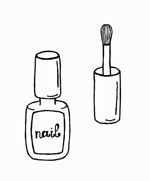 A Bottle with nail polish, bone. Isolated on a white background. Vector hand drawn liner. Icon. Nails polish bottle icon vector illustration design - Vector, Image