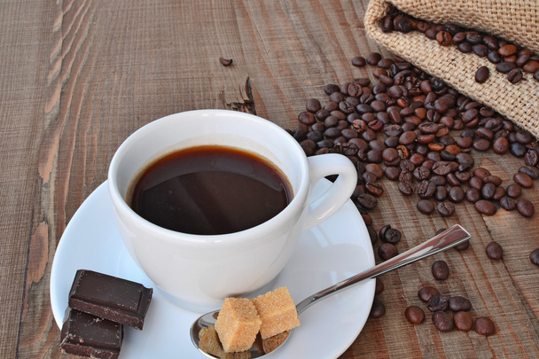 koffie, chocolade, bruine suiker - Foto, afbeelding