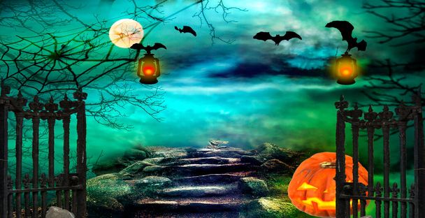 Halloween-Hintergrund. Bunte Fantasielandschaft. - Foto, Bild