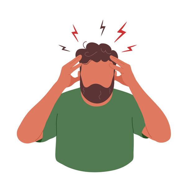 Young man suffering from headache - Vector, Image