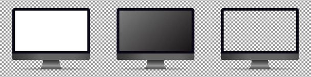 Realistic desktop computer mockup set. Desktop computer with blank screen. Mockup isolated on transparent background. Realistic vector illustration. - Vector, Image