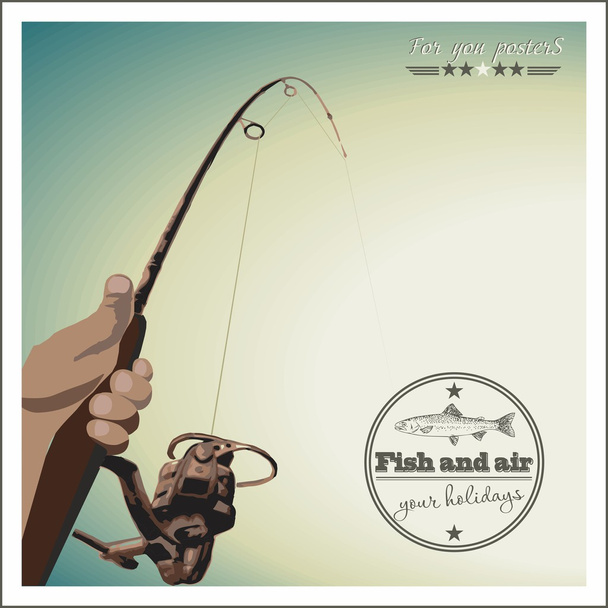 Horgászat a naplemente. retro plakát - Vektor, kép