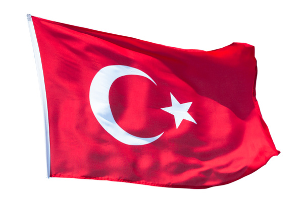 Drapeau turc isolé sur fond blanc. Drapeau national de la République de Turquie. - Photo, image