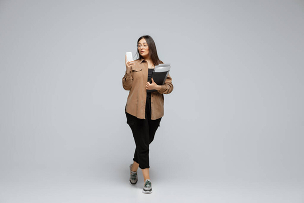 Young caucasian woman in casual wear. Bodypositive female character, plus size businesswoman - Фото, зображення