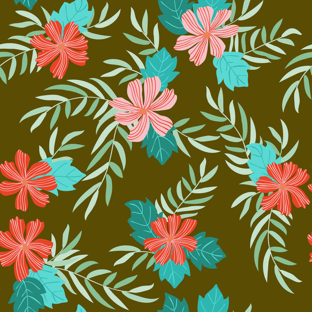 Seamless floral pattern with simple small flowers. Folk style millefleurs. Plant background for textile, wallpaper, covers, surface, print, wrap, scrapbooking, decoupage. - Wektor, obraz